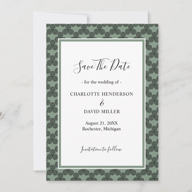 Reserve A Data Casamento Irlandês Moderno Celtic Knot Green (Frente)