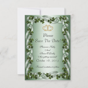 Reserve A Data Casamento irlandês, salve a data, trevos e fitas