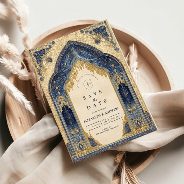 Reserve A Data Casamento Islâmico Azul Real Dourado (Criador carregado)