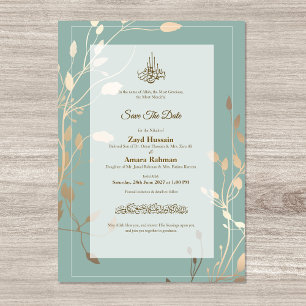 Reserve A Data Casamento Islâmico   Verde Sage e Dourado