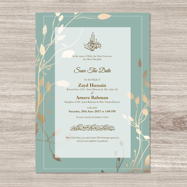 Reserve A Data Casamento Islâmico | Verde Sage e Dourado (Criador carregado)