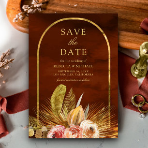 Reserve A Data Casamento Laranja Dourado Arco Floral Terrestre Qu