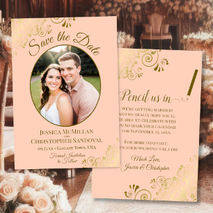 Reserve A Data Casamento Laranja Elegante Dourado de Oval de Lace