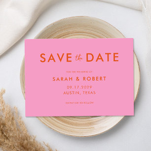 Reserve A Data Casamento Laranja Rosa Minimalista Moderno