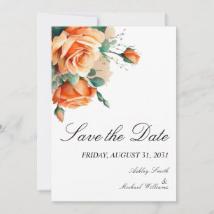 Reserve A Data Casamento Laranja Simples Floral Minimalista de Qu