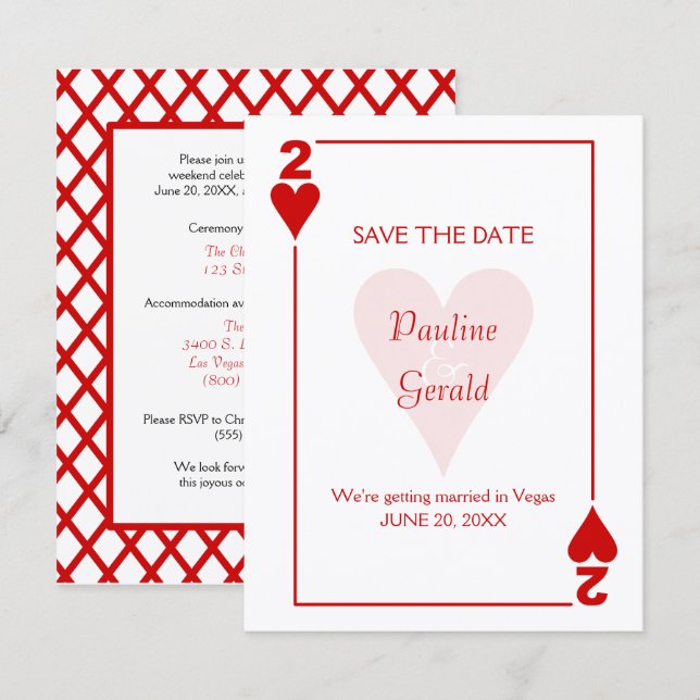 Reserve A Data Casamento Las Vegas Two of Hearts (Frente/Verso)