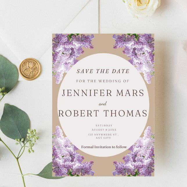 Reserve A Data Casamento Lilac e Beige (Criador carregado)