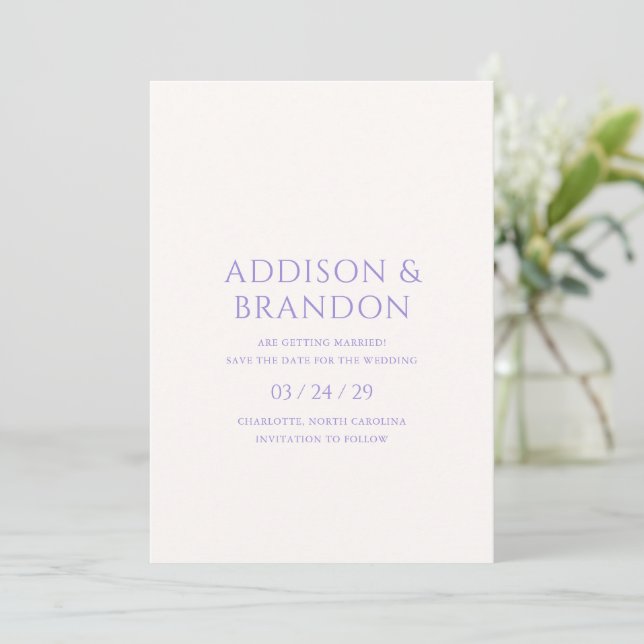 Reserve A Data Casamento Lilás Moderno e Elegante (Em pé/Frente)