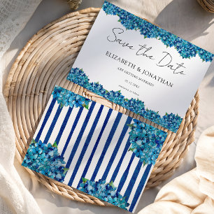 Reserve A Data Casamento Listrado Azul-Marinho de Hortênsias Azui