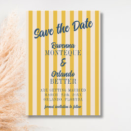 Reserve A Data Casamento Listrado de Azul Meia-Noite e Bege Suave