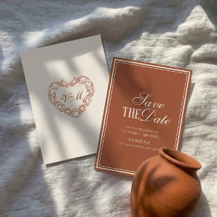 Reserve A Data Casamento Luxuoso Terracota Marfim Antigo