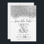 Reserve A Data Casamento Luxury Silver White Glitter Confetti<br><div class="desc">O elegante, glamouroso e moderno casamento, salvo o cartão de data, é perfeito para o casal noivo contemporâneo e na moda. Ele apresenta um falso bloco colorido de configuração cintilante prateado cintilante impresso em cima de um simples fundo branco. A parte traseira exibe a mesma brilho, mas um painel mais...</div>
