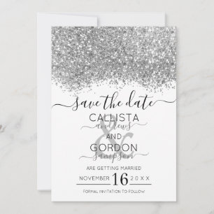 Reserve A Data Casamento Luxury Silver White Glitter Confetti