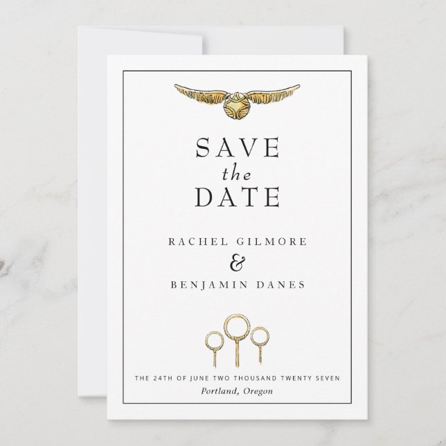 Reserve A Data Casamento Mágico de Aquarela do Harry Potter (Frente)
