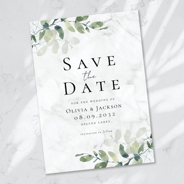 Reserve A Data Casamento Marble Modern Eucalyptus Typografia (Criador carregado)