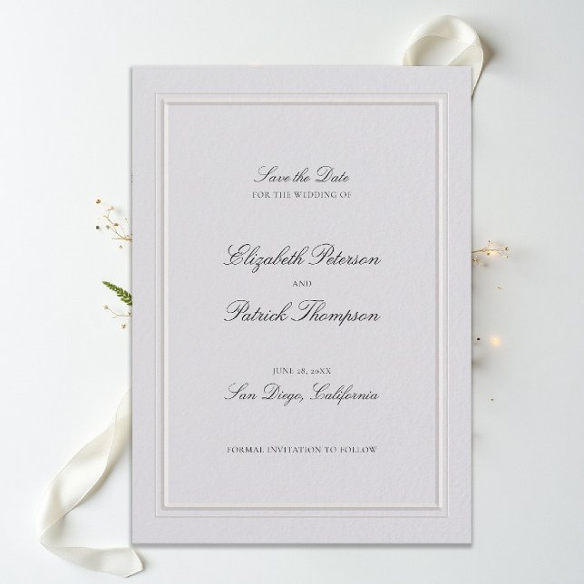 Reserve A Data Casamento Marfim Quadro Elevado Clássico Moderno F (modern classic wedding invitation double frame elevated ivory formal traditional calligraphy )