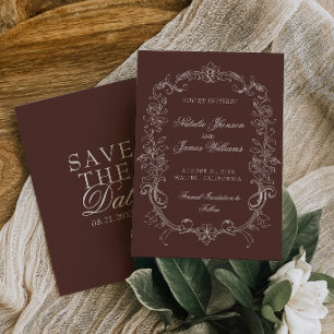 Reserve A Data Casamento Marrom Chocolate Antigo Luxuoso