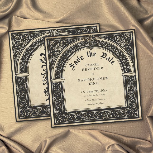 Reserve A Data Casamento Medieval em Pergaminho Gótico Até a Mort (Gothic Parchment Medieval Until Death Wedding Save The Date)