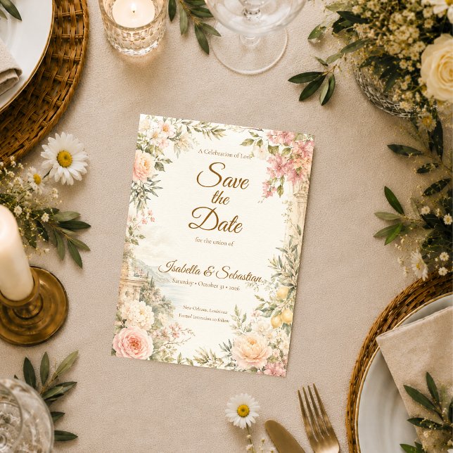 Reserve A Data Casamento Mediterrâneo Romântico (Criador carregado)