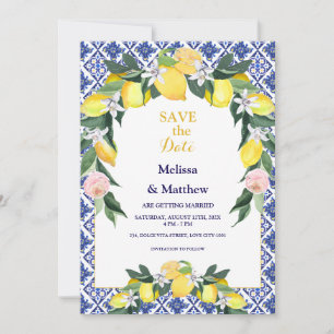 Reserve A Data Casamento mediterrânico de Azulejos Azuis-Limão