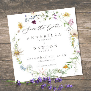 Reserve A Data Casamento Minimalista Aquarela Flor Silvestre Roxa