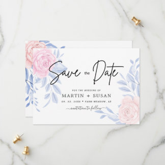 Reserve A Data Casamento Minimalista Azul Rosa Rosa Elegante Mode