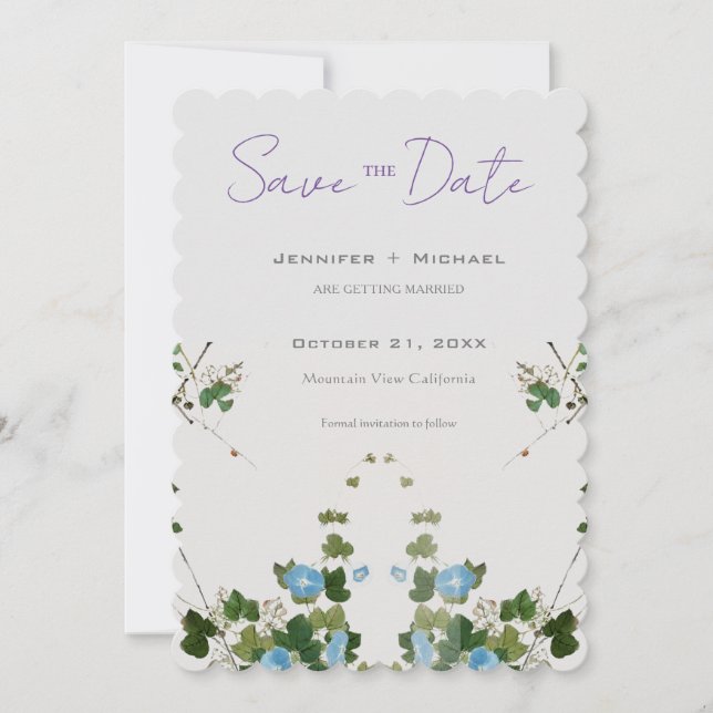 Reserve A Data Casamento Minimalista Caligrafia Floral  (Frente)