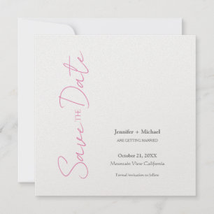 Reserve A Data Casamento Minimalista Caligrafia Rosa Branco