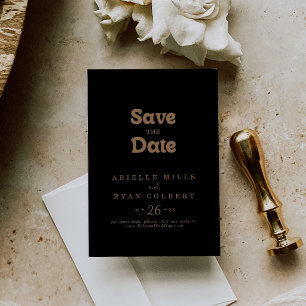 Reserve A Data Casamento Minimalista Clássico Preto e Dourado
