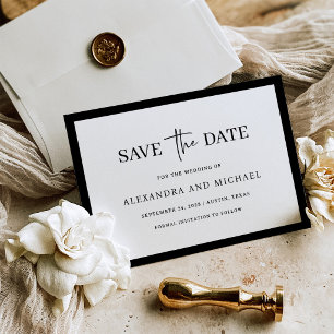 Reserve A Data Casamento Minimalista de Luxo Preto e Branco