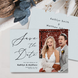 Reserve A Data Casamento Minimalista de Script Elegante Azul Dust