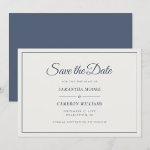 Reserve A Data Casamento Minimalista Elegante Creme e Azul Naval 