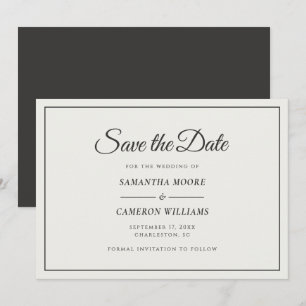 Reserve A Data Casamento Minimalista Elegante Creme e Preto Suave