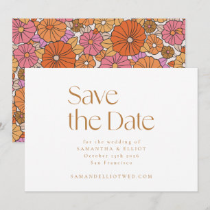 Reserve A Data Casamento Minimalista Floral Laranja Rosa Boho Ret