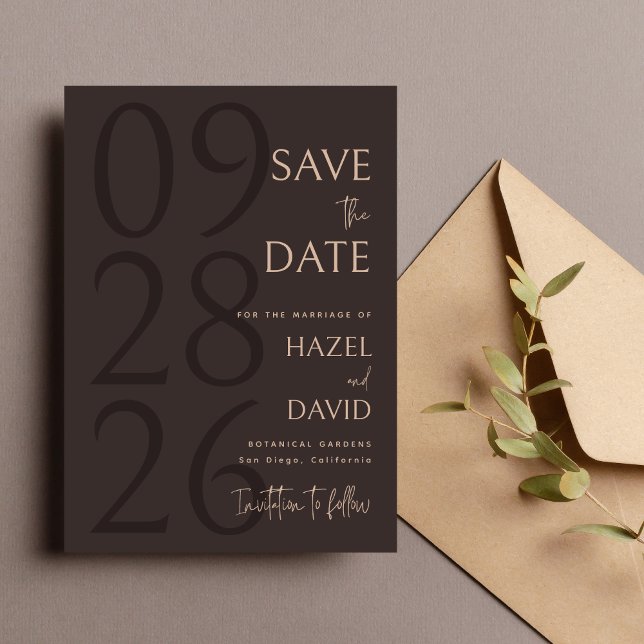 Reserve A Data Casamento Minimalista Marrom Moderno (Modern brown minimalist save the date announces your wedding with a warm, elegant tone.)