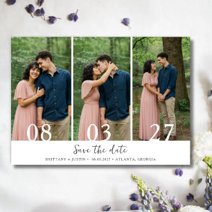 Reserve A Data Casamento Minimalista Moderno com Três Fotos