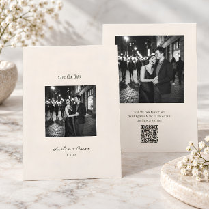 Reserve A Data Casamento Minimalista Moderno em Marfim Script QR