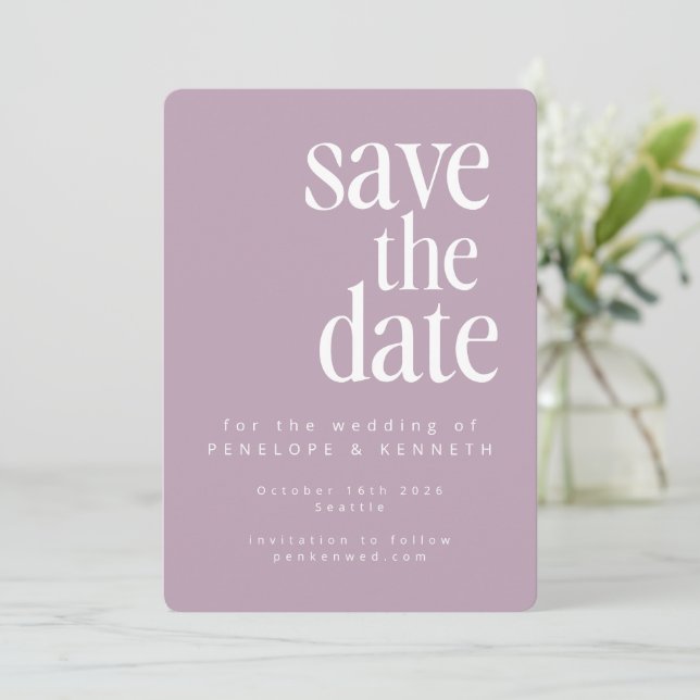Reserve A Data Casamento Minimalista Moderno Roxo Malva (Em pé/Frente)