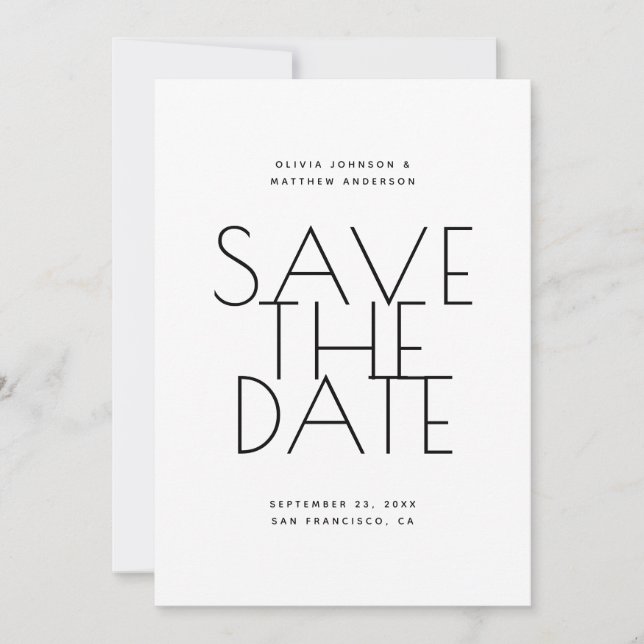 Reserve A Data Casamento Minimalista Preto e Branco | Foto e Códi (Frente)