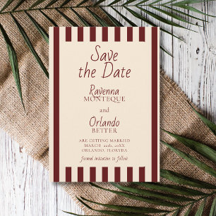 Reserve A Data Casamento Minimalista Retro com Listras Burgundy P