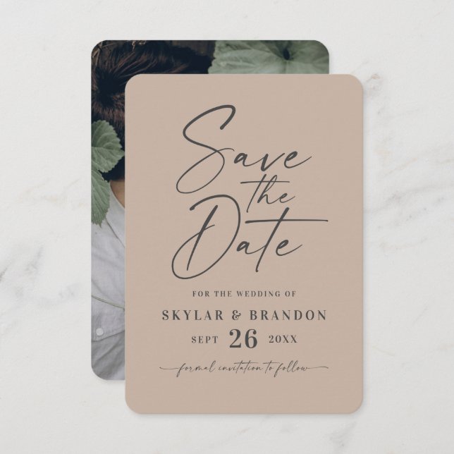 Reserve A Data Casamento Mínimo de Cor do bege Sólido (Frente/Verso)