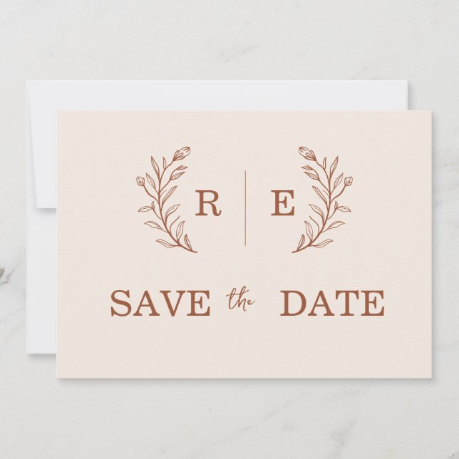 Reserve A Data Casamento Mínimo de Ferida Botânica Monograma (Frente)