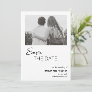 Reserve A Data Casamento Mínimo de Foto Moderna em Preto e Branco