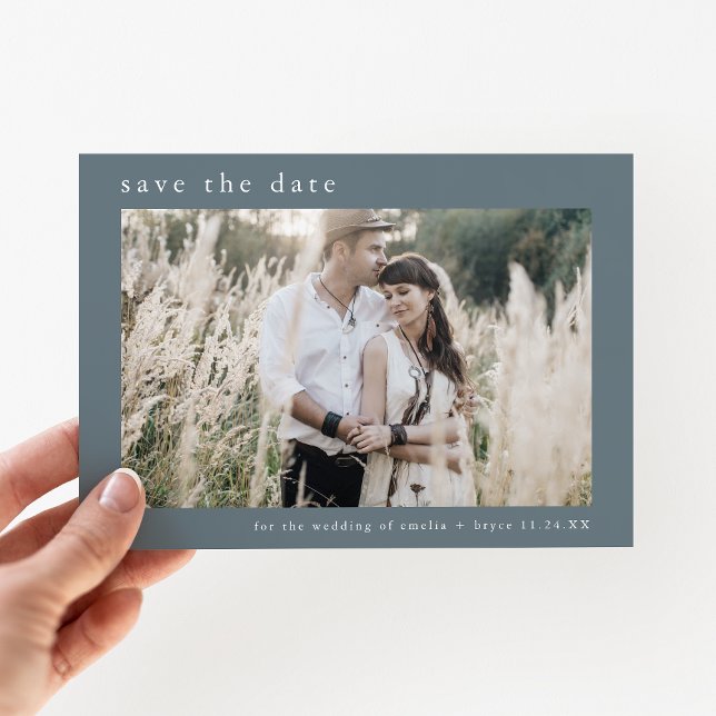 Reserve A Data Casamento Mínimo de Inverno Azul-Dusty EMELIA Foto (EMELIA Photo Dusty Blue Winter Minimal Wedding Save The Date)