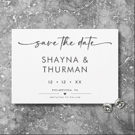 Reserve A Data Casamento Mínimo de Script Branco Preto Moderno
