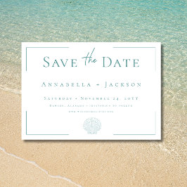 Reserve A Data Casamento Mínimo de Tipografia Aqua & White Shell