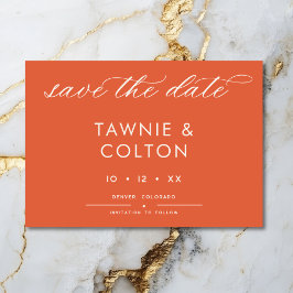 Reserve A Data Casamento Mínimo do Script Laranja Moderno Sunset