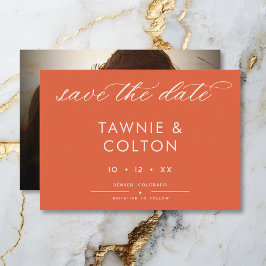 Reserve A Data Casamento Mínimo do Script Laranja Moderno Sunset
