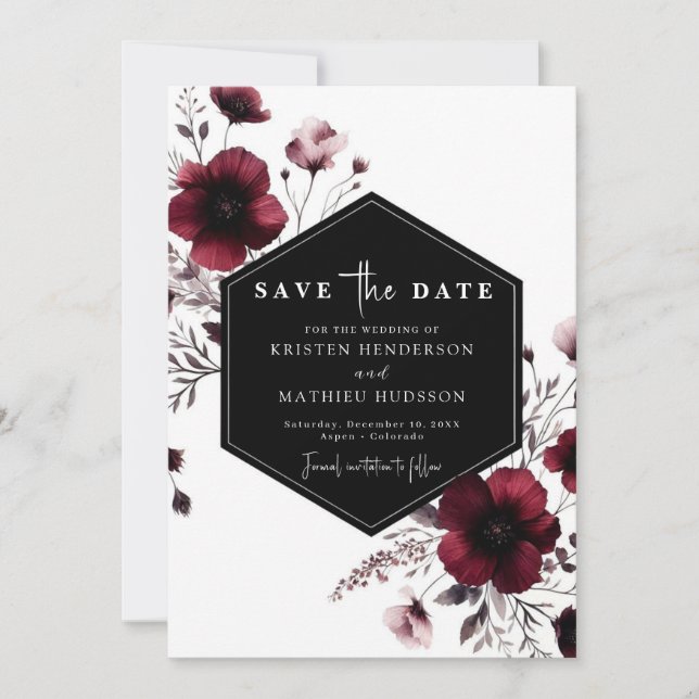 Reserve A Data Casamento mínimo Elegante Burgundy (Frente)