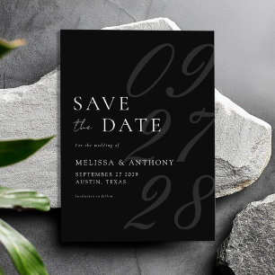 Reserve A Data Casamento Mínimo Elegante Negro e Branco Moderno